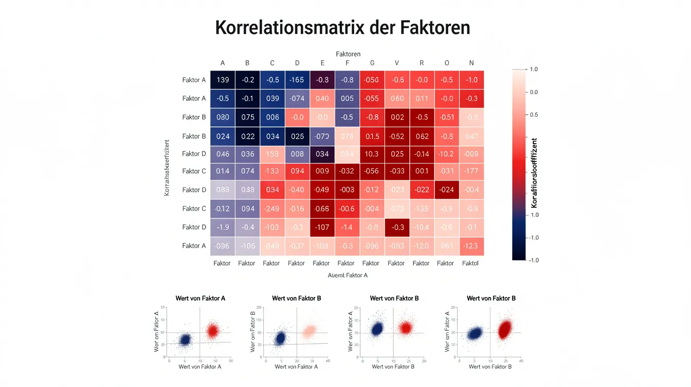 Die wissenschaftliche Datenvisualisierung zeigt eine grafische Darstellung von Korrelationswerten und Faktoren, die zur Analyse von KI-Systemen und deren Sichtbarkeit in Suchmaschinen genutzt werden. Diese Übersicht umfasst wichtige SEO-Kennzahlen und bietet Einblicke in die Optimierung von Inhalten, um in den Suchergebnissen von Google bessere Rankings zu erzielen.